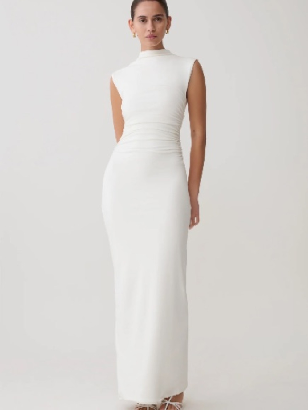 Sleeveless High-Neck White Maxi Dress